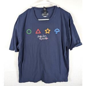 Netflix Squid Game XL T-Shirt Mens Navy Blue Graphic Symbols Logo Gildan Cotton